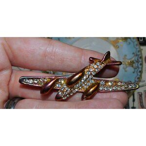 Vintage Anodized Airplane Brooch With Rhinestone Accents